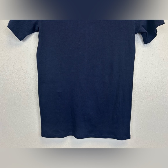 Everlane M Navy Ribbed Short Sleeve Tee Casual Supima Cotton Preppy Quiet Luxury - Picture 5 of 10